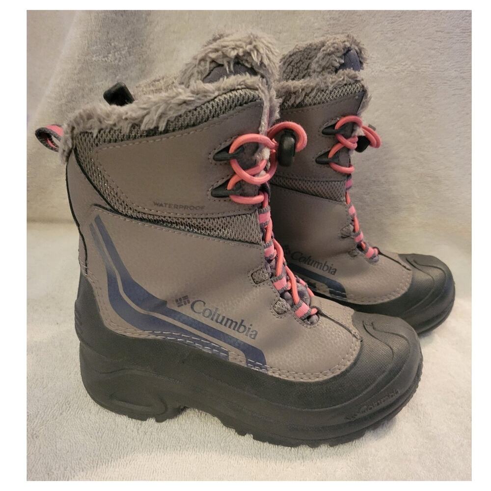 Columbia Bugaboot IV Gray Lined Winter Snow Hiking Boots Pink Lace Kids Size 2